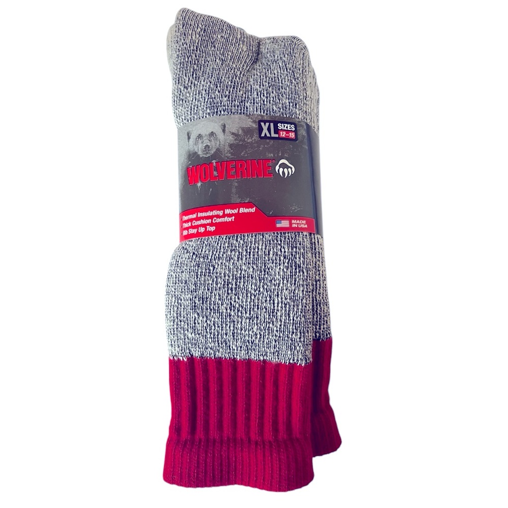 Gray Thermal Insulating Wool Blend Moisture Wicking Socks by Wolverine.  Size=XL